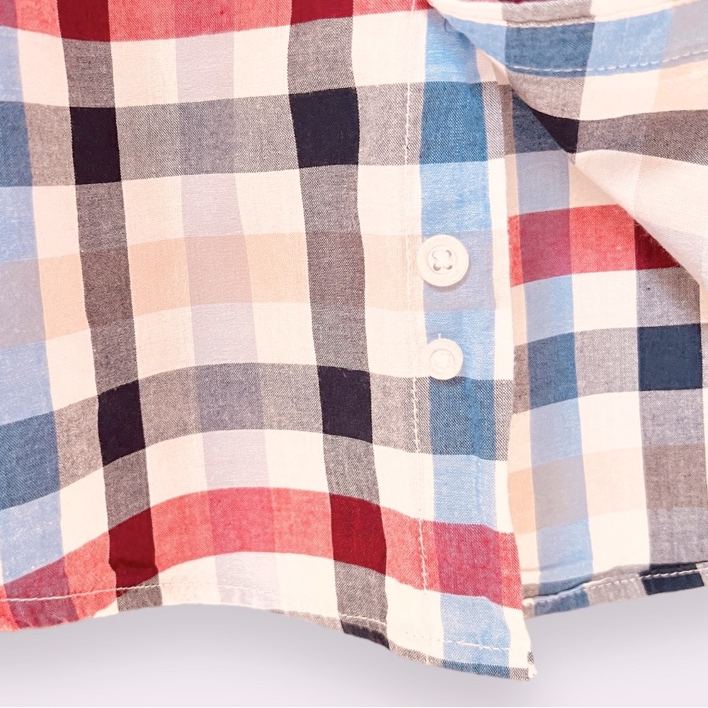 Haggar Clothing | Polo Shirt | Medium | Plaid Pattern Blue-Black-Tan-Red | $18 - Picture 7 of 8